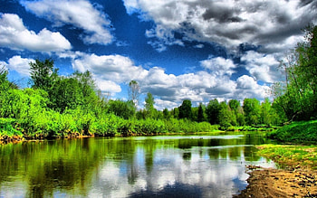 Reflection, clouds, trees, nature, forest, lake HD wallpaper