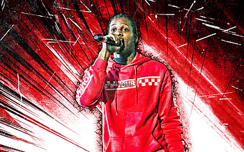Lil Durk, grunge art, american rapper, music stars, Durk Derrick Banks, red abstract rays, american celebrity, Lil Durk HD wallpaper