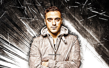 Ummet Ozcan, grunge art, music stars, turkish DJs, superstars, brown abstract rays, turkish celebrity, Ummet Ozcan HD wallpaper