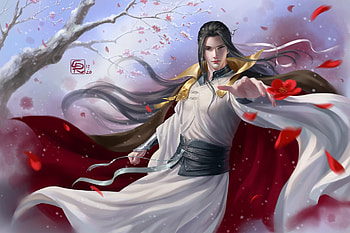 Wuqing, crystalrain, white, fantasy, asian, crystal rain, man, red, wind HD wallpaper