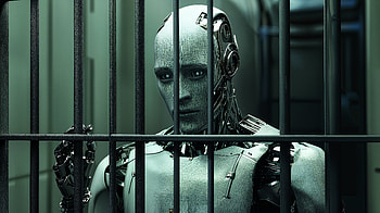 Robot in a Jail: Stunning Ultra, robot, jail, artificial intelligence, futuristic HD wallpaper