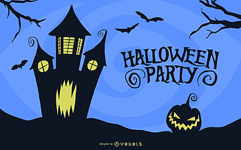 :), black, fantasy, house, pumpkin, vexels, card, blue, night, halloween, silhouette HD wallpaper