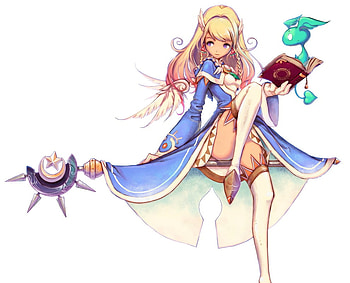 Cute Wizard, sexy, white, magic, staff, hot, cute, girl, rod, anime girl, feather, book, wand, anime, fantasy, weapon, female HD wallpaper