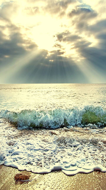 Rays of Sun over Ocean, cloud, wave, sea, earth, nature, ocean, Ocean Waves HD phone wallpaper