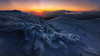 Sunset, winter, sky, snow HD wallpaper