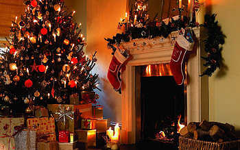 Gifts, Christmas Fireplace HD wallpaper