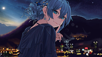 Blue Eyes Hair Anime Girl City View Background Anime Girl HD wallpaper