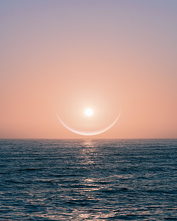Sunset, sea surface, arc over sun HD phone wallpaper