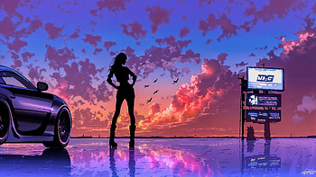 Drive Into The Gas Station Last Stop At Sunset, sky, clouds, cloud, car, artist, artwork, art, digital-art, ai, deviantart HD wallpaper