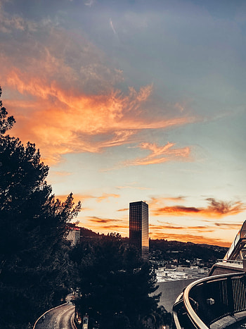 Cities, Sunset, City, Building, Road HD phone wallpaper