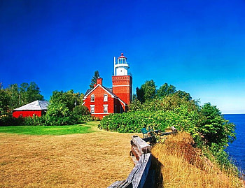Big Bay Point Light Lighthouse, bay, lighthouse, lake, land HD wallpaper
