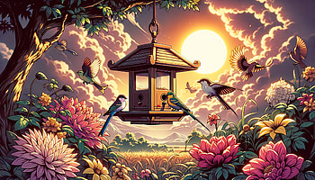 Enchanting Bird Feeder Sunset, bird feeder, bird, bird house, flower HD wallpaper