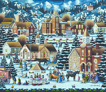 Alpine Christmas, craciun, art, painting, eric dowdle HD wallpaper