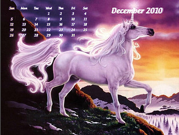 Unicorn calendar december 2010, calendar, unicorn, december 2010, nature, sunset HD wallpaper