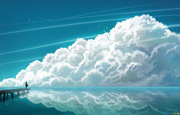 Sky, Art, Sea, Clouds, Reflection, Bridge, Human, Person HD wallpaper