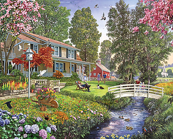 Sunday Afternoon, summer, sunday, brook, bridge, flowers, afternoon, stream HD wallpaper