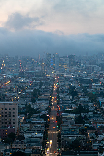 Cities, City, Building, View From Above, Fog, Street HD phone wallpaper