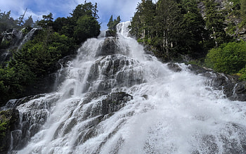 Della falls, Vancouver Island, British Columbia, river, cascades, rocks, canada, trees HD wallpaper