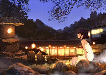 Spa, night, bath, oriental, nice, wet, robe, , water, female, sexy, japanese, sweet, scene, japan, house, hot, girl, rock, anime girl, anime, prety, light, lovely, home HD wallpaper