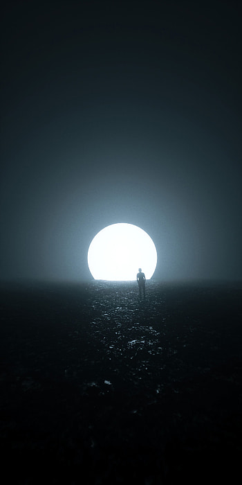 Dark, Bright, Silhouette, Darkness, Loneliness, Emptiness, Void, Glowing Ball HD phone wallpaper