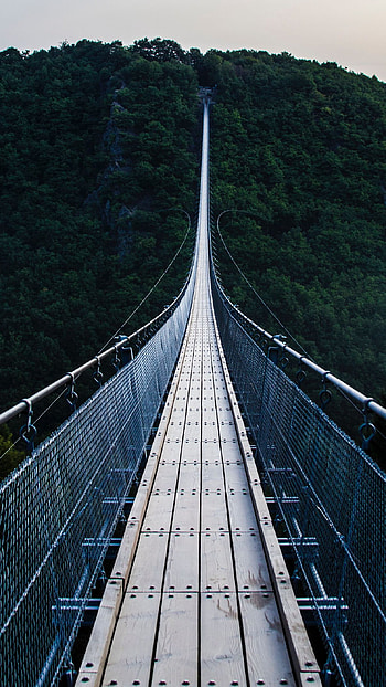 Wire Bridge Over The Mountains, mountains, wire bridge, nature HD phone wallpaper