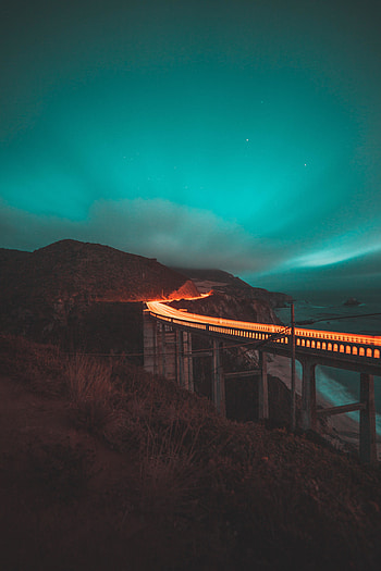 Light trails on bridge, architecture, night HD phone wallpaper