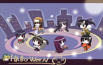 araragi karen araragi tsukihi bakemonogatari chibi hachikuji mayoi halloween hanekawa tsubasa kanbaru s, araragi, karen, araragi tsukihi bakemonogatari chibi hachikuji mayoi halloween h HD wallpaper
