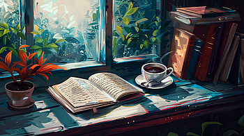 Study Serenity: A Ultra for Learning Moments, Study, book, coffee, window, plant HD wallpaper