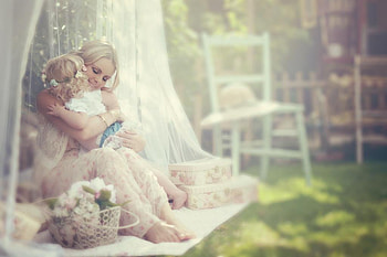 Motherly Love, chair, motherly, basket, love, flowers, haze, child HD wallpaper