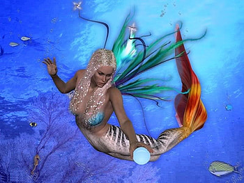 mermaid, deep, blue, pearl HD wallpaper