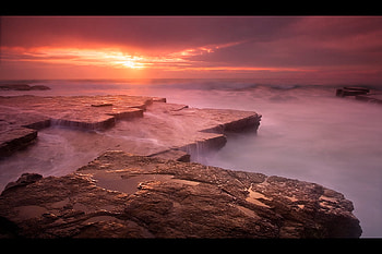 Rising Sun over Ocean Rock, nature, ocean, rock, sunrise HD wallpaper
