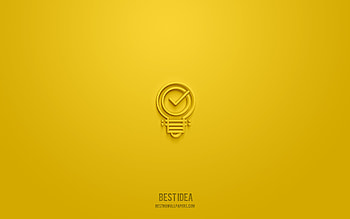 Best idea 3d icon, yellow background, 3d symbols, Best idea, business icons, 3d icons, Best idea sign, business 3d icons HD wallpaper