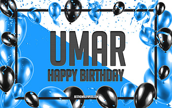 Happy Birtay Umar, Birtay Balloons Background, Umar, with names, Umar Happy Birtay, Blue Balloons Birtay Background, Umar Birtay HD wallpaper
