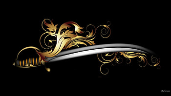 Weapon Filigree 2, renaissance, black, sword, weapon, katana, filigree, gold, dark HD wallpaper