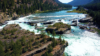 Kootenai Falls, Montana, river, landscape, sky, mountains, water, rocks, usa, stones HD wallpaper