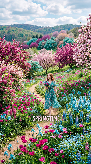 Springtime Stroll | Blooming Meadow | Pastel Petal Path | Meadow Walk , spring, woman HD phone wallpaper