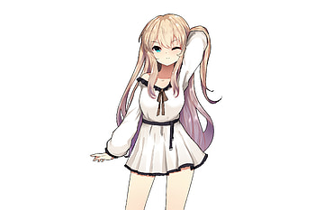 White dress, wink, blonde, anime girl, original HD wallpaper