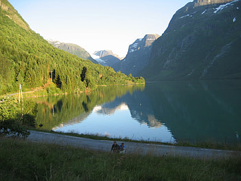 road to Fjord glacier, road, mountains, lake, fjord HD wallpaper