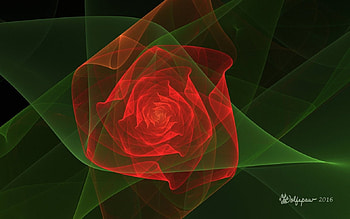 Fractal Rose, rose, abstract, green, red, fractal HD wallpaper