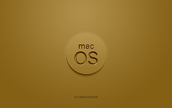 MacOS 3D logo, gold background, MacOS gold logo, 3D logo, MacOS emblem, MacOS, 3D art HD wallpaper