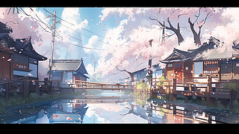 Serene Sakura Reflections: Japanese Artistic Masterpiece, artistic, Japanese HD wallpaper