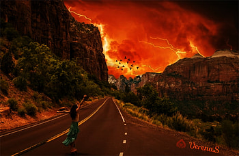 Fotomanipulation, Strasse, Gewitter, Frau, Sport HD wallpaper