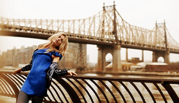 Blue Dress, bridge, model, blonde HD wallpaper