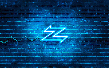 Zagato blue logo, , blue brickwall, Zagato logo, cars brands, Zagato neon logo, Zagato HD wallpaper