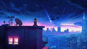 Gazing Beyond Lone Figure In The Evening Hues, anime-girl, anime, alone, artist, artwork, digital-art, deviantart HD wallpaper