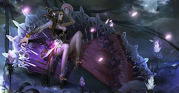 Fantasy girl, blue, art, girl, fan, purple, pink, hand fan, fantasy, luminos HD wallpaper