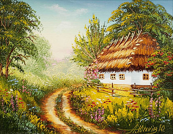 Anna Yuskiv, art, path, nature, cottage, tree HD wallpaper