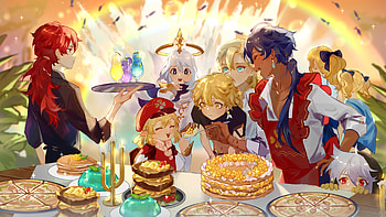 Aether Diluc Kaeya Klee Paimon Genshin Impact HD wallpaper