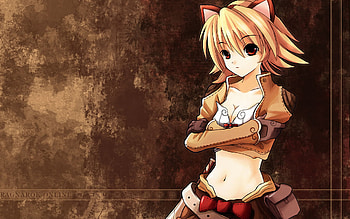 Cat Girl (big), brown, big, red eyes, cat, girl, small, hair HD wallpaper
