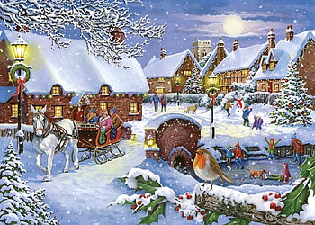 Sleigh Ride, snowman, sleigh, Christmas, snow, berries, robin, holly, tree HD wallpaper
